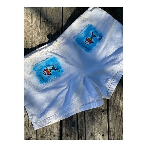 Savane White Seersucker Shorts Cotton Watercolor - Picture 3 of 11